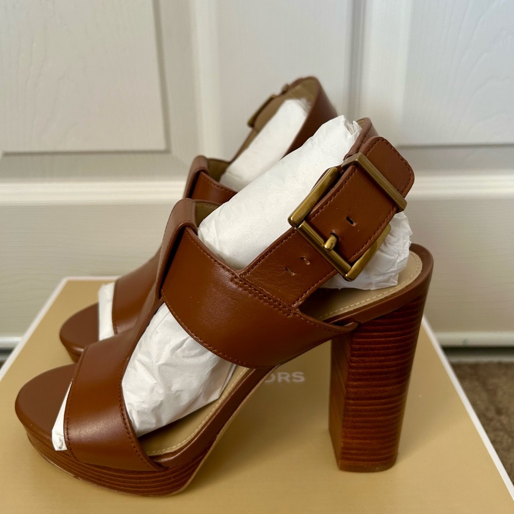 Michael Kors Brown Leather Platform Sandal - Picture 7 of 11